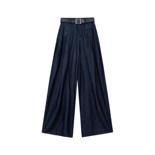 REVAN芮范设计师款质感藏青色牛仔阔腿裤RM31302156