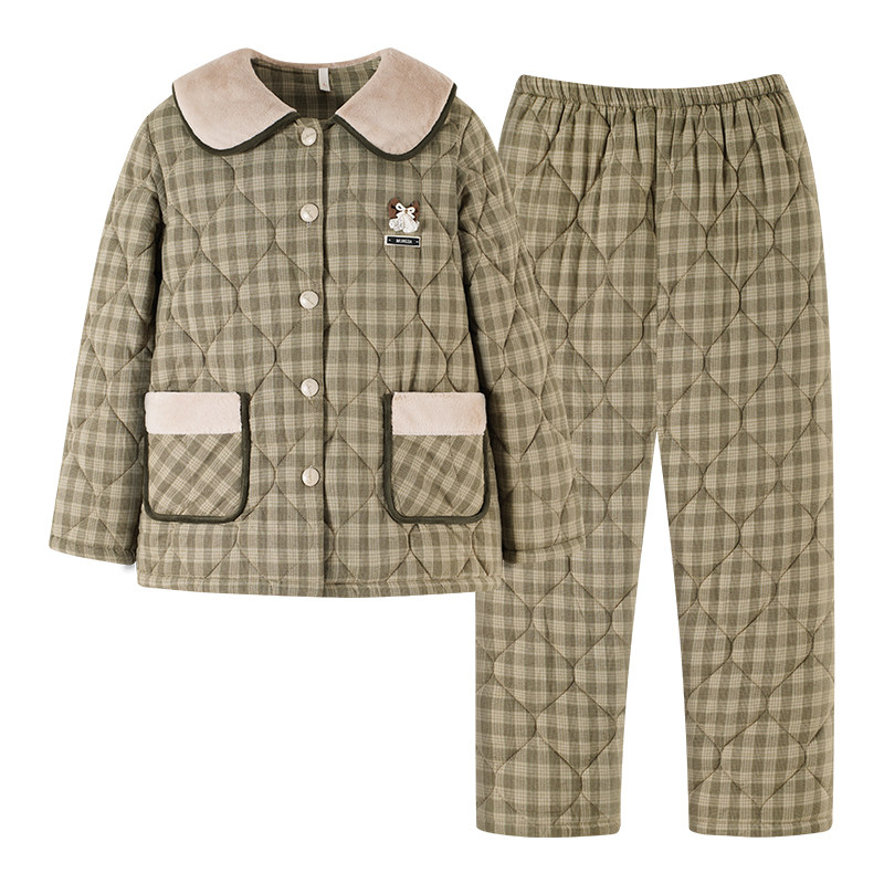 康汝雅冬季加厚纯棉布夹棉家居服