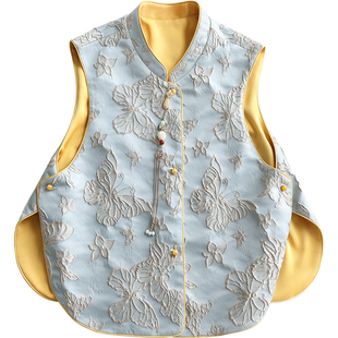 云澍原创 提花新中式清冷国风复古文艺立领对襟马甲女春年轻款