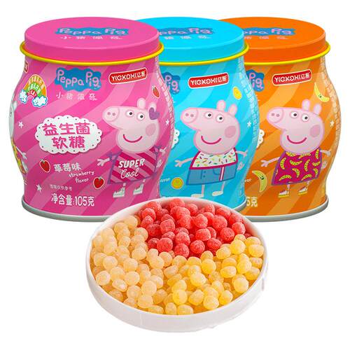 亿智小猪佩奇益生菌软糖儿童零食休闲小吃多口味果汁糖果营养小吃