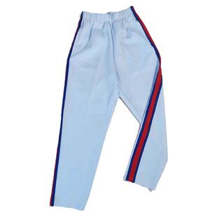 四季学生白色校服裤子前后宝蓝杠中间大红杠直筒男女通用棉质校裤