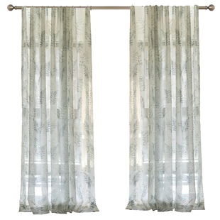 绿蕨纱窗纱纱帘北欧风新款客厅卧室现代简约植物印花白纱窗帘定制