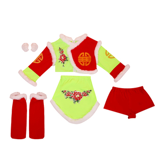 元旦喜庆儿童演出服开门红舞蹈服女童单鼓声声表演服少儿秧歌服装