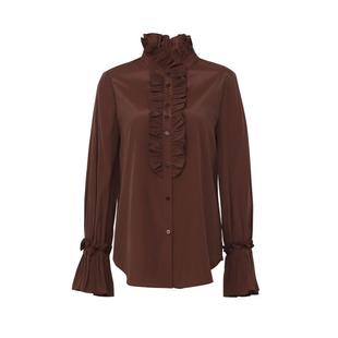 IDPAN女装港风春季衬衫新款复古H版型前襟木耳设计长袖衬衣女