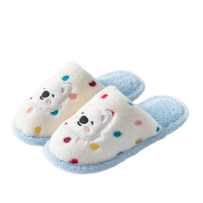 卡通棉拖鞋毛毛绒居家女生秋冬季学生可爱保暖月子鞋防滑蓝色棉鞋