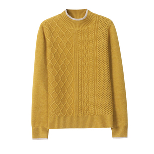 恒源祥秋冬新款高端100羊毛衫女半高领红色扭花加厚打底女士毛衣