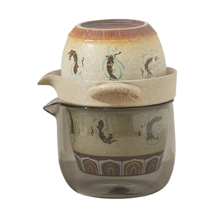 敦煌文创飞天快客杯便携式泡茶一壶三杯喝茶旅行户外露营茶具套装