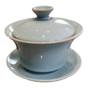 非遗窑口 汝州汝瓷朱家汝窑天青茶具开片三才马蹄盖碗单个礼盒装