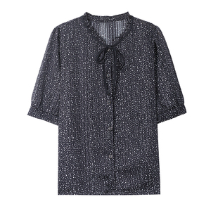 年轻妈妈装夏季短袖衬衫女装洋气雪纺衫中老年人宽松时尚上衣套装