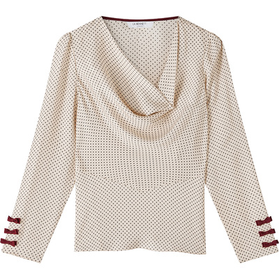 LK BENNETT米色波点上衣2025秋新款法式荡领设计气质显瘦长袖衬衫