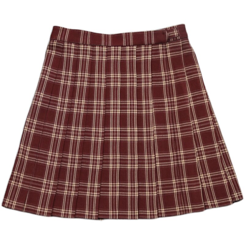 彩虹研究所苋红正统jk制服裙格子裙日系学生深红色酒红短裙百褶裙