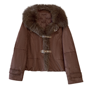 超火狐狸毛皮草大毛领麂皮羽绒服女2025冬装款新国标90白鸭绒外套