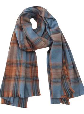 韩版加厚白鹿同款格纹围巾女冬季