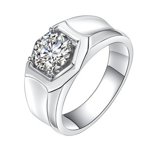 厚重版简洁潮流男戒合成CVD培育钻石18K铂金1克拉人造钻戒指50分