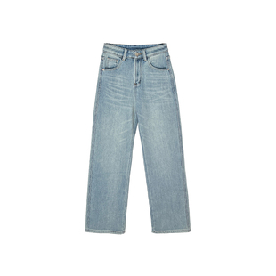 口碑版!墙推~复合密密绒窄版直筒牛仔裤女秋冬新款宽松阔腿长裤