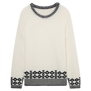 【商场同款】HPLY荷比俪2025冬女绵羊毛费尔岛宽松提花针织毛衣