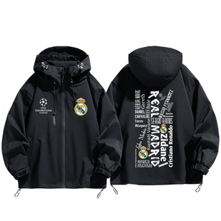 欧冠皇马足球迷队服周边外套冲锋衣秋冬季男士防风三合一百搭休闲