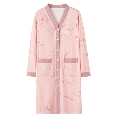 【浪莎】纯棉长袖睡裙女月子服