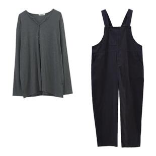 孕妇休闲裤春装套装棉布宽松背带裤哈伦长裤两件套新款牛仔长裤子