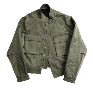 潮WOO专属 MUSLUN春秋军绿色绣花短款男夹克工装外套落肩宽松潮流