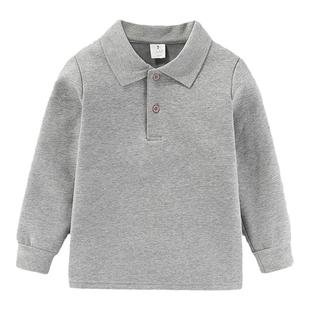 儿童白衬衫男童长袖T恤女童翻领POLO衫加绒加厚秋冬季中大童校服