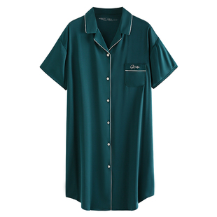 家乐芬睡裙女士睡衣夏季夏天夏款丝绸冰丝短袖开衫衬衫长款仿真丝