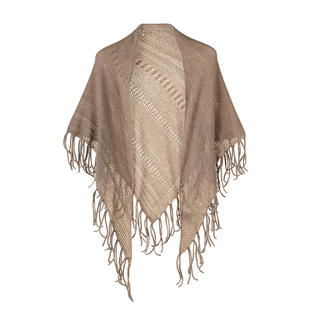 100%山羊绒三角巾镂空流苏大披肩女秋冬保暖针织围巾斗篷旗袍外披