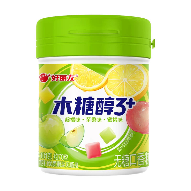 好丽友木糖醇口香糖101g瓶装70粒花香水果味清新口气休闲零食小吃