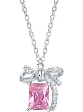 周六福S925银方糖蝴蝶结项链女