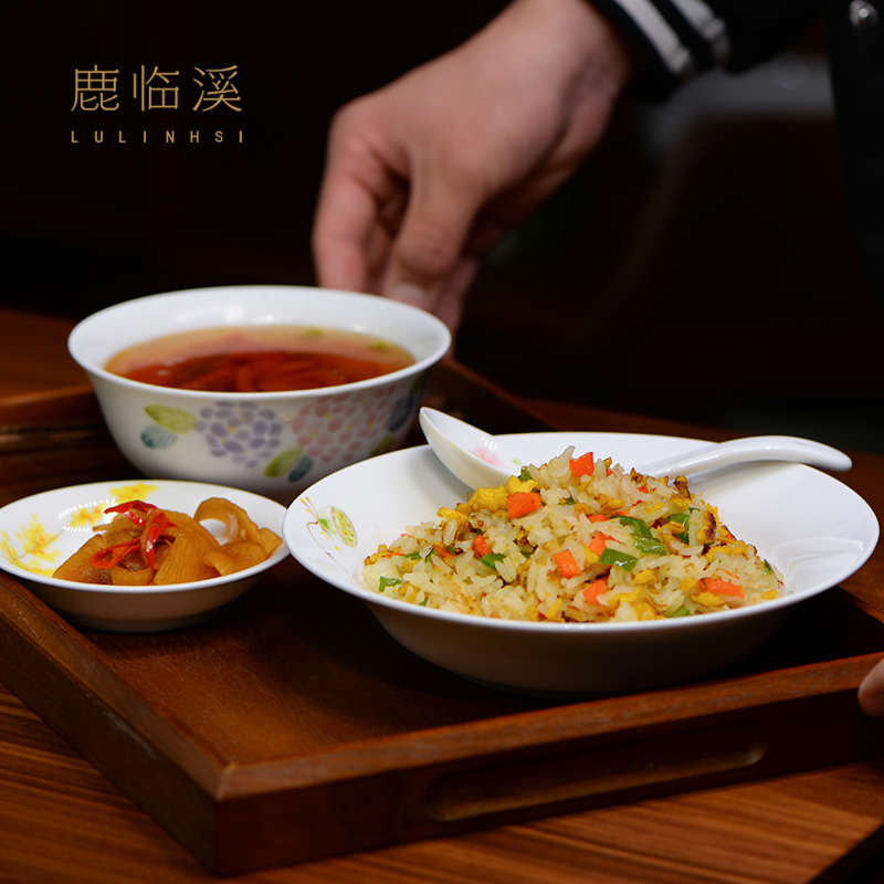 景德镇陶瓷餐具手绘田园风菜盘釉下彩家用高温瓷盘子新中式沙拉盘