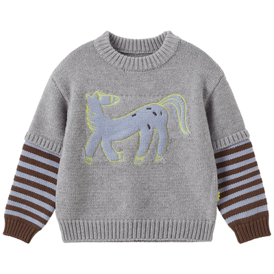 papa爬爬冬季儿童毛衣新年红色