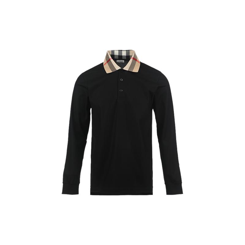 【自营】BURBERRY/博柏利男士商务休闲棉质格纹饰翻领长袖polo衫