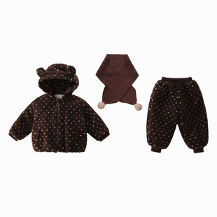 女童夹棉棉服套装冬装巨好看儿童加绒加厚冬季宝宝棉衣棉裤家居服