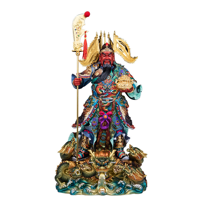 关公神像武财神关圣帝君关二爷站龙关公铜彩绘公司店铺供奉摆件
