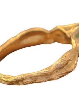 女14K黄金复古绿色石英宝石戒指