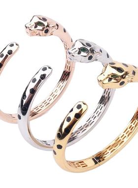 银手镯女999足银复古创意光身滴胶豹子欧美风格百搭戒指轻奢男女