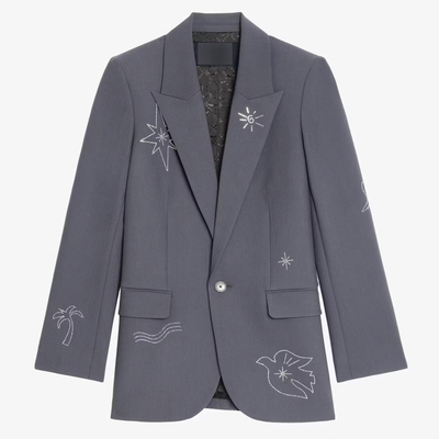 沃格 ZV早春新款黑灰2色奢华烫钻饰通勤优雅百搭女一粒扣西装外套