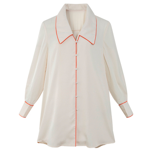 芮想春季翻领米黄色慵懒纯欲风女睡衣衬衫睡裙