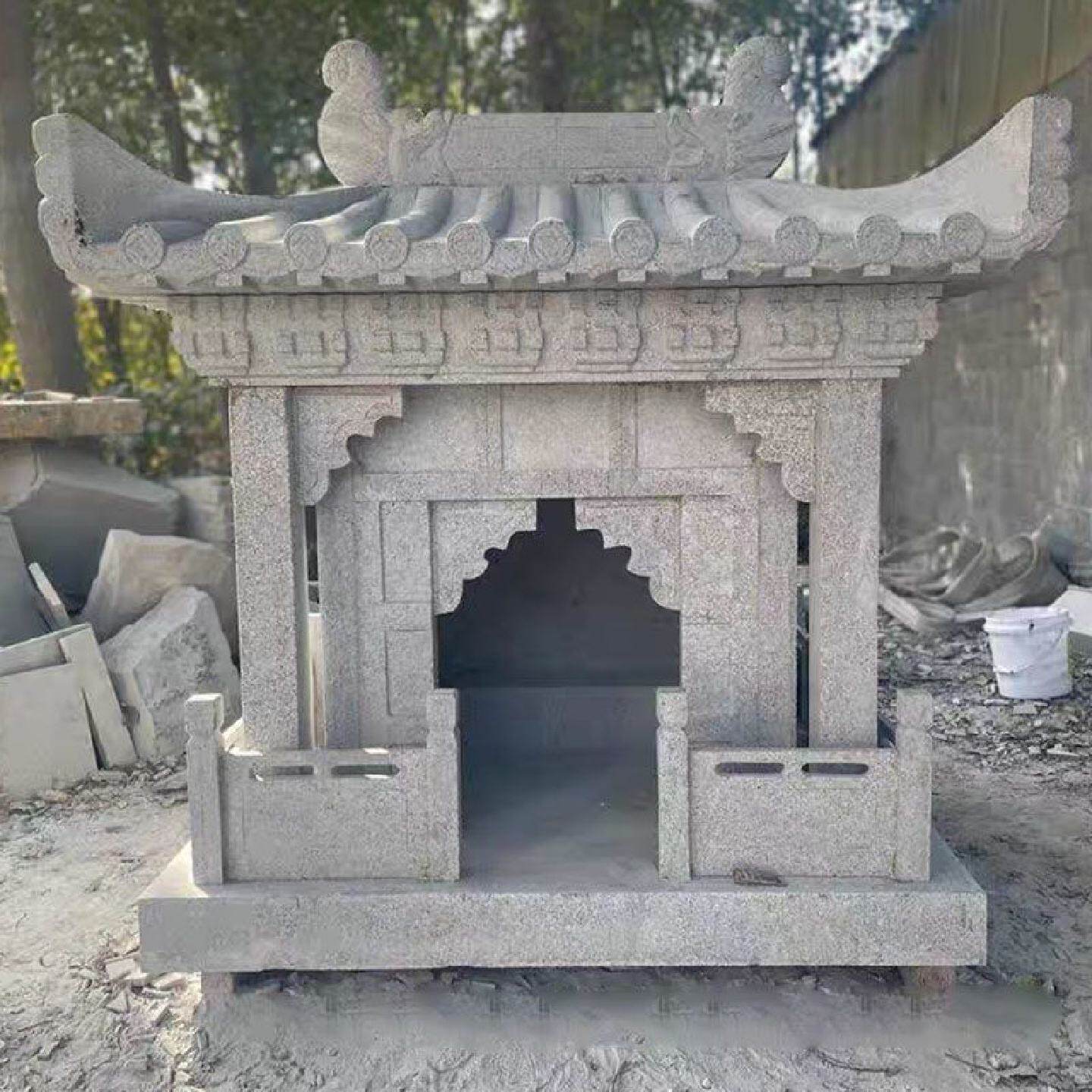 石雕土地庙花岗岩土地公土地婆神龛青石小庙山神石庙家用供奉神龛