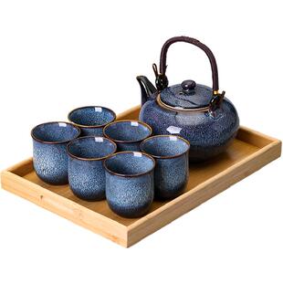 曜变茶具套装提梁壶家用中式整套陶瓷大号茶壶简约现代喝茶杯茶盘