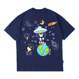 WASSUP星球宇航重磅短袖T恤男夏季25新款潮牌纯棉圆领体恤上衣服