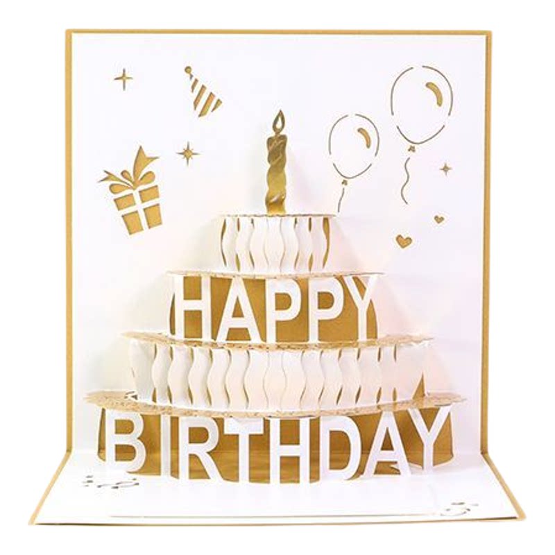 定制立体生日快乐贺卡烫金可折叠可爱生日礼物祝福创意蛋糕卡片