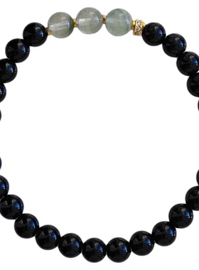 「耀灵」天然黑曜石绿幽灵手串女