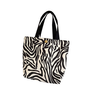 小白兔几时尚简约奶牛斑马纹帆布手提袋上班学生手拎便当饭盒小包
