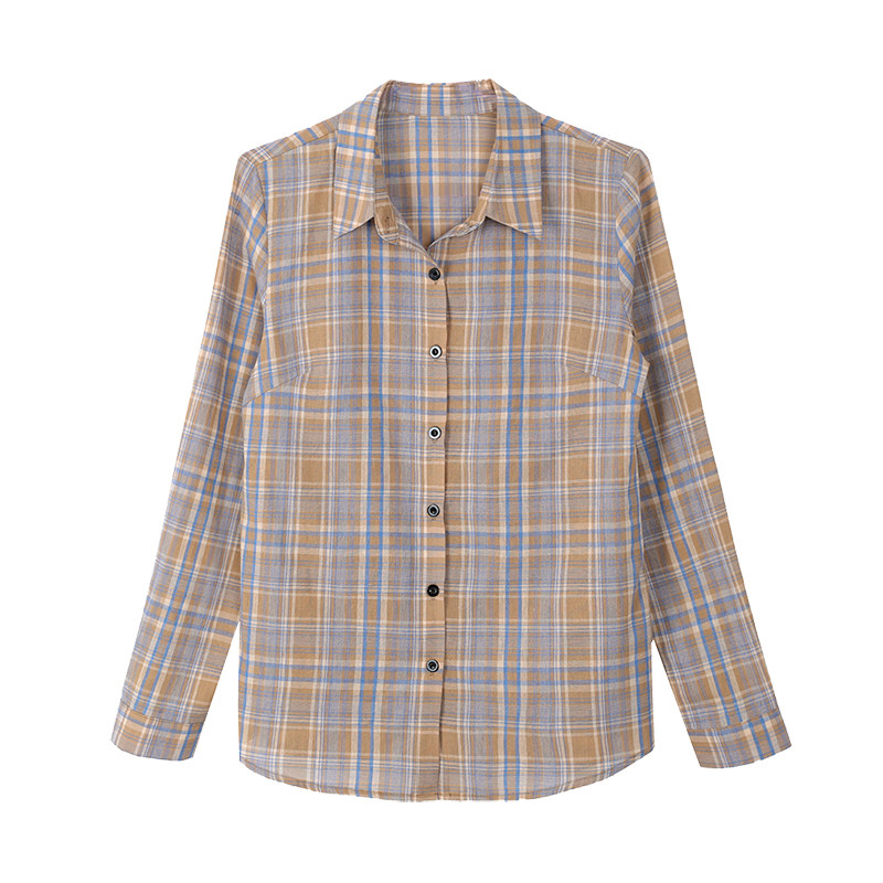 格子衬衫女士长袖2025秋季新款女装中年妈妈显瘦上衣洋气纯棉衬衣