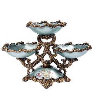 欧式家用干果盘客厅茶几摆件五格盘双层三头水果盘坚果零食收纳盘