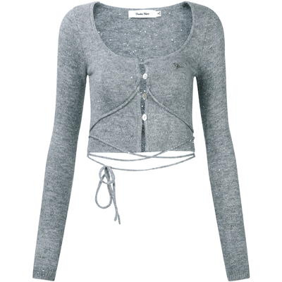 GUUKAHERO大U领系带短款开衫毛衣