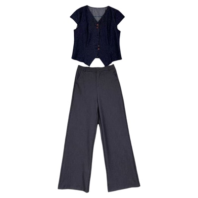 小小家天丝薄款牛仔裤+V领衬衫