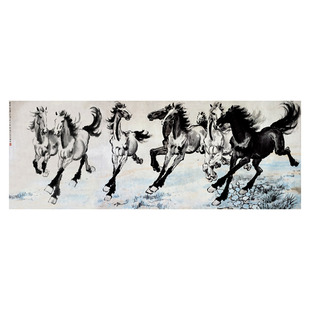 徐悲鸿八骏图新中式骏马挂画高清微喷原版复刻客厅卧室装饰画