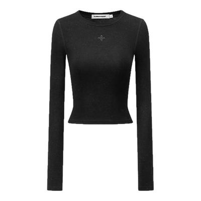 CLIMAX VISION天丝羊毛十字花满天星烫钻短款显瘦长袖T恤打底内搭